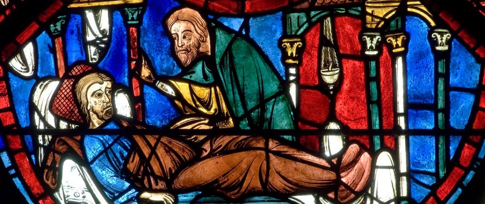 Depiction of the Good Samaritan at Chartres Cathedral